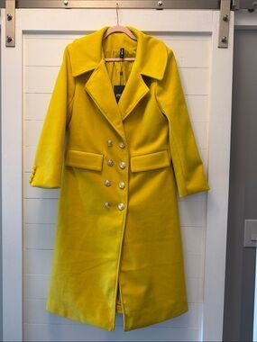 STYLEWE Bright Yellow Double-Breasted Long Pea Coat